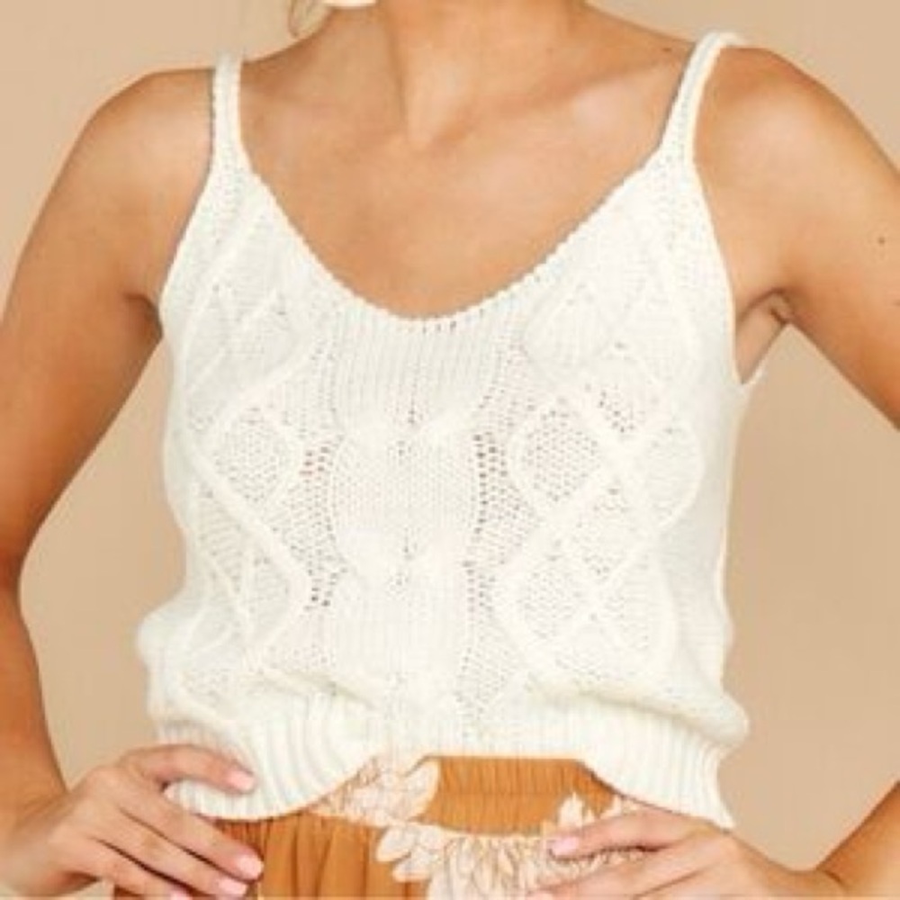 SAGE THE LABEL Racquel Women's Cream CableKnit Tank Top, Cropped Length